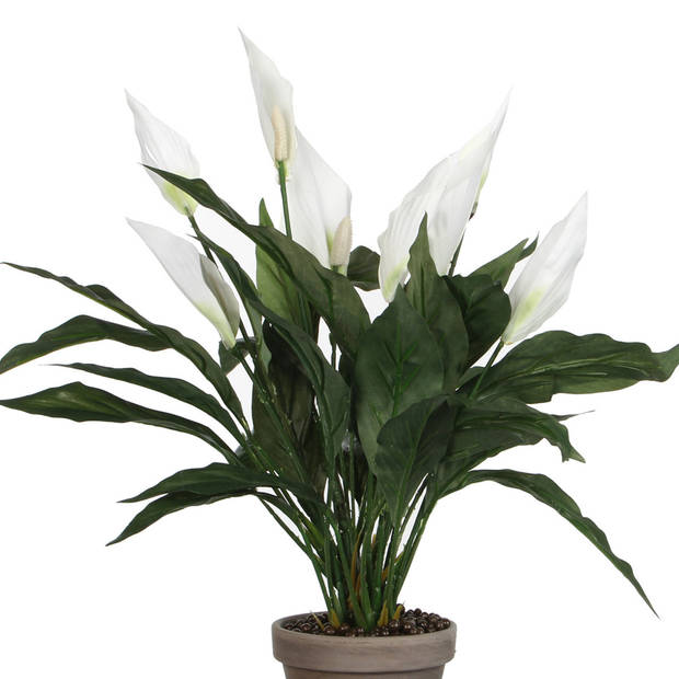 Spathiphyllum lepelplant kunstplant wit in keramieken pot H50 x D40 cm - Kunstplanten