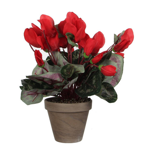 Cyclaam kunstplant rood in keramieken pot H30 x D30 cm - Kunstplanten