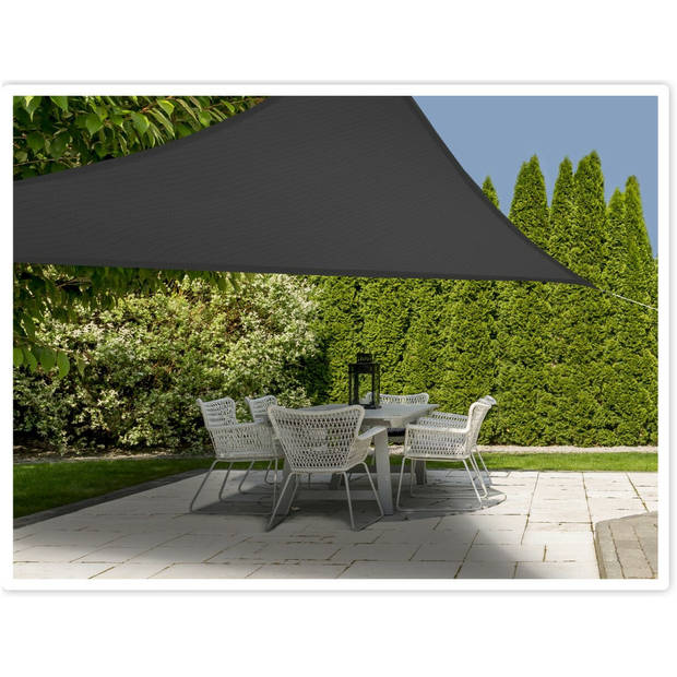 Schaduwdoek/zonnescherm driehoek grijs 3 meter inclusief ophangaccessoires - Schaduwdoeken