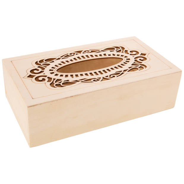 Tissuedoos/tissuebox van hout met sierlijk design 26 x 14 cm met vulling - Tissuehouders