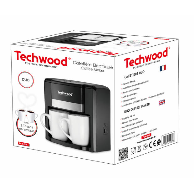 Techwood - tca206 - duo koffiezetter - incl. twee porseleinen kopjes