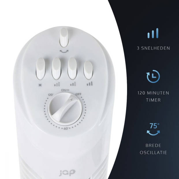 JAP Appliances Quebec - Energiezuinige (50W) Ventilator met timer - Torenventilator met 3 snelheden - Wit