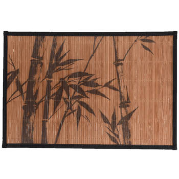 Rechthoekige placemat 30 x 45 cm bamboe bruin met zwarte bamboe print 1 - Placemats