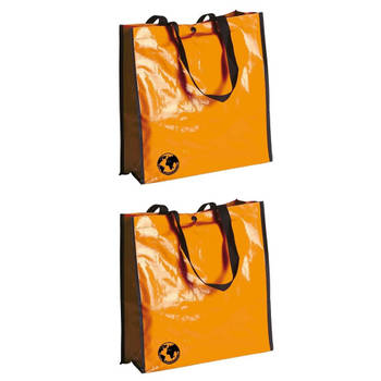 2x stuks eco shopper boodschappen opberg tassen oranje 38 x 38 cm - Shoppers