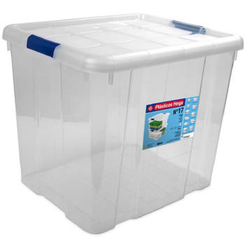 1x Opbergboxen/opbergdozen met deksel 35 liter kunststof transparant/blauw - Opbergbox