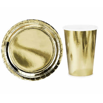 Tafel dekken feestartikelen goud kleur 24x bordjes/24x drink bekers - Feestpakketten