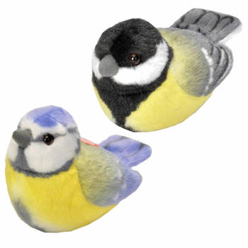 Set van 2x stuks pluche vogels knuffels van 14 cm met geluid - Vogel knuffels