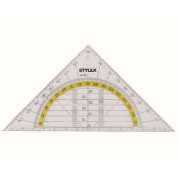 Geodriehoek Stylex met liniaal en gradenboog - kunststof - 14 x 9 cm - wiskunde/school - Geodriehoeken