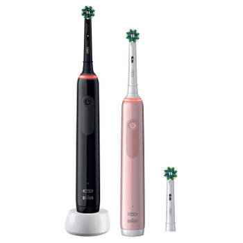 Oral-B elektrische tandenborstel Pro 3 3900 Duo zwart en roze - 3 poetsstanden