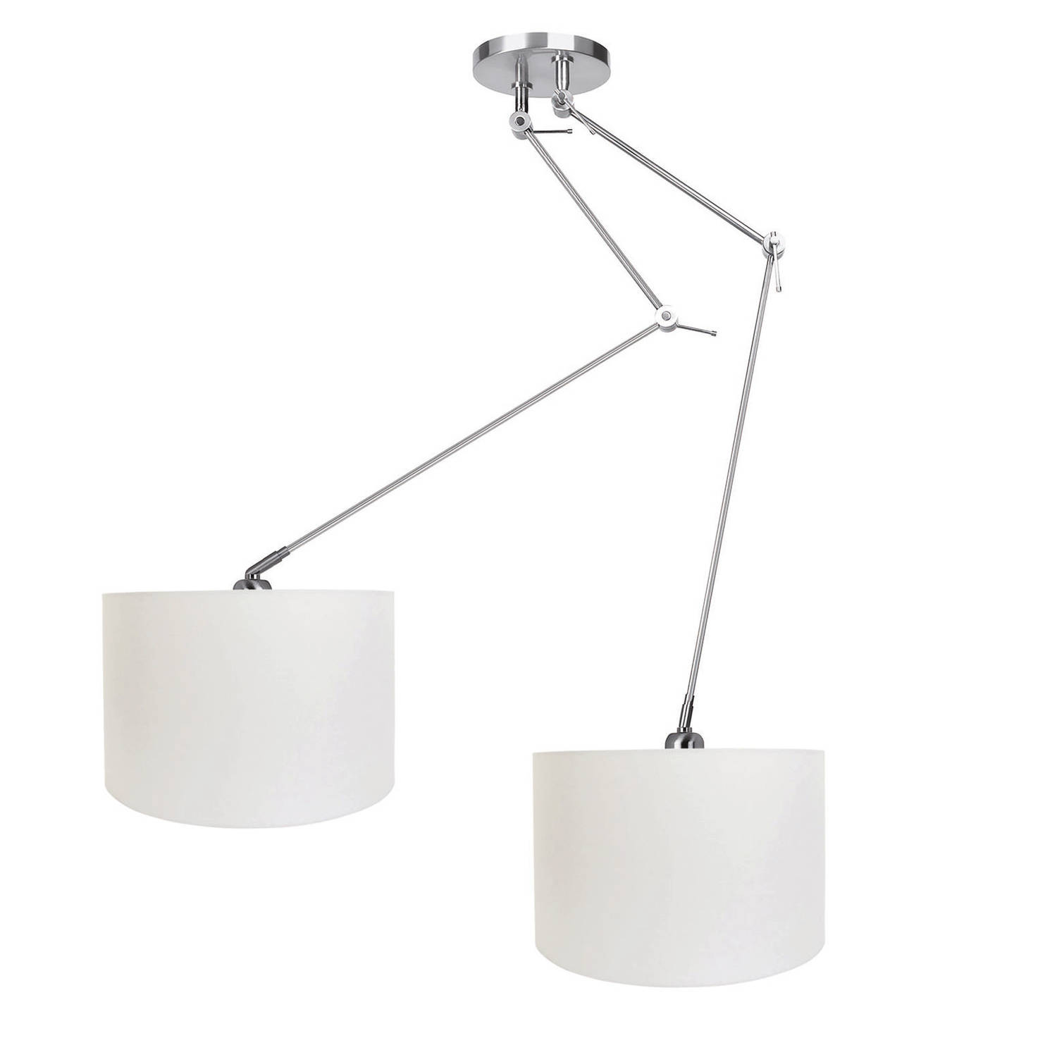 Ylumen Hanglamp Knik 2 lichts met witte kappen Ø 40 cm mat chroom