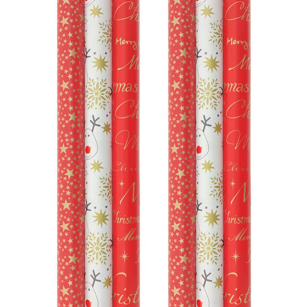 RED PASSION - cadeaupapier - kerstpapier inpakpapier voor kerst - 3 meter x 70 cm - 6 rollen