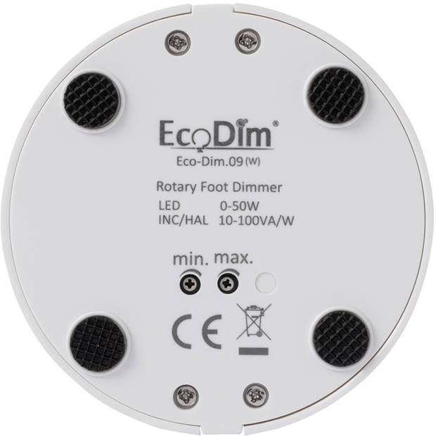 EcoDim - LED Vloerdimmer - ECO-DIM.09 - Fase Afsnijding RC - Enkel Knop - 0-50W - Rond - Mat Wit