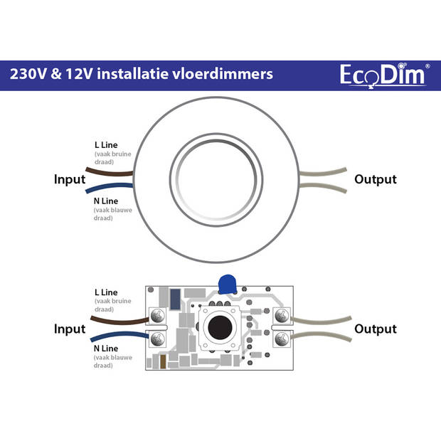 EcoDim - LED Vloerdimmer - ECO-DIM.09 - Fase Afsnijding RC - Enkel Knop - 0-50W - Rond - Mat Zwart