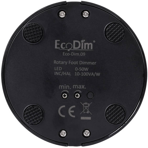 EcoDim - LED Vloerdimmer - ECO-DIM.09 - Fase Afsnijding RC - Enkel Knop - 0-50W - Rond - Mat Zwart
