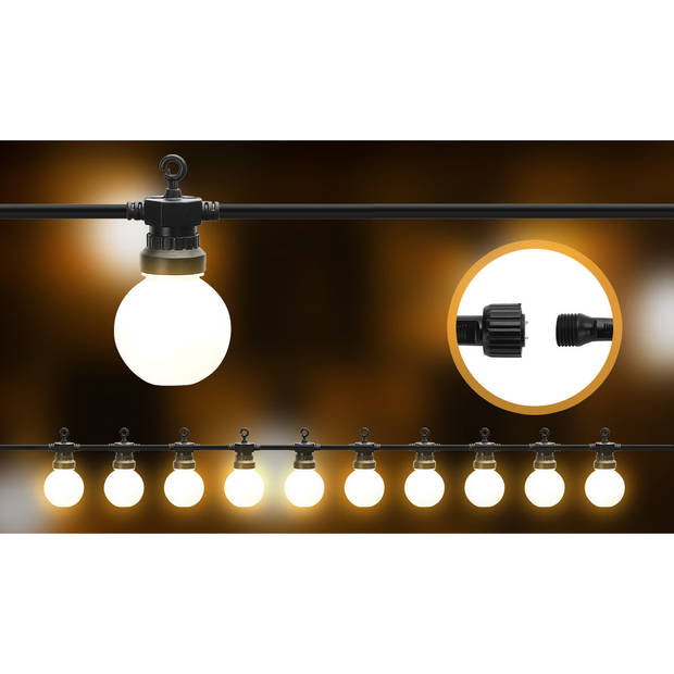 LED Lichtsnoer - Aigi Suci - Warm Wit 3000K - 6W - 8 Meter - 10 LED's Wit - Waterdicht IP44 - Zwart