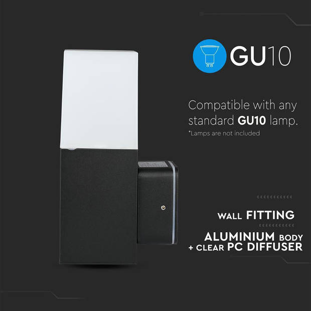 LED Tuinverlichting - Wandlamp Buitenlamp - Viron Hyno - GU10 Fitting - Rechthoek - Mat Zwart - Aluminium