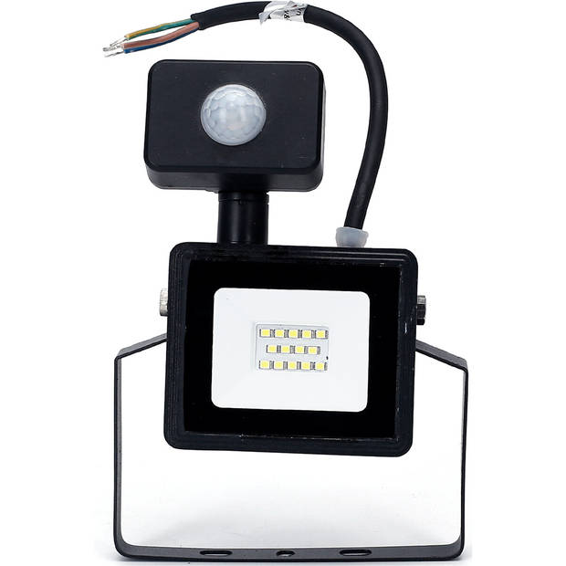 LED Bouwlamp 10 Watt met Sensor - LED Schijnwerper - Aigi Sunny - Helder/Koud Wit 6400K - Waterdicht IP65 - Mat Zwart -