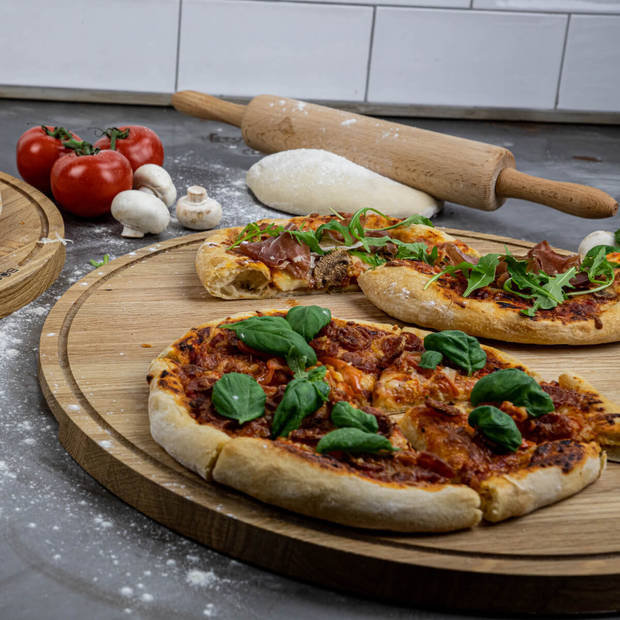 Pizzaplank Friends XXL - Serveerplank ?47cm - Eikenhout - Opvanggeul