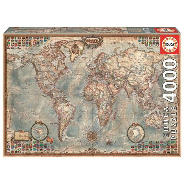 EDUCA Puzzle 4000 stukjes - Wereldkaart