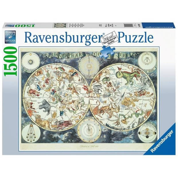 Ravensburger puzzel Wereldkaart met fantastierijke dieren - Legpuzzel - 150 stukjes
