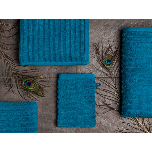 Seashell Wave Washandjes - Turquoise - 6 stuks - 16x21cm - Premium