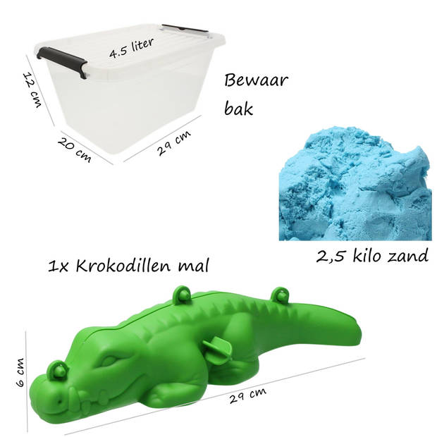 Banzaa Moving Sand Speelzand Blauw 2.5 KG Modelleer Zand in Bak + Mal Krokodil