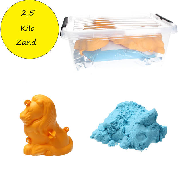 Banzaa Moving Sand Speelzand Blauw 2.5 KG Modelleer Zand in Bak + Mal Leeuw