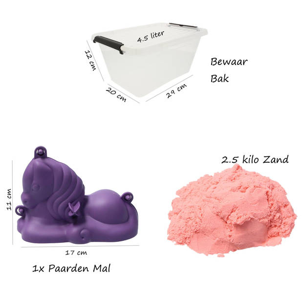 Banzaa Moving Sand Speelzand Roze 2.5 KG Modelleer Zand in Bak + Mal Paard