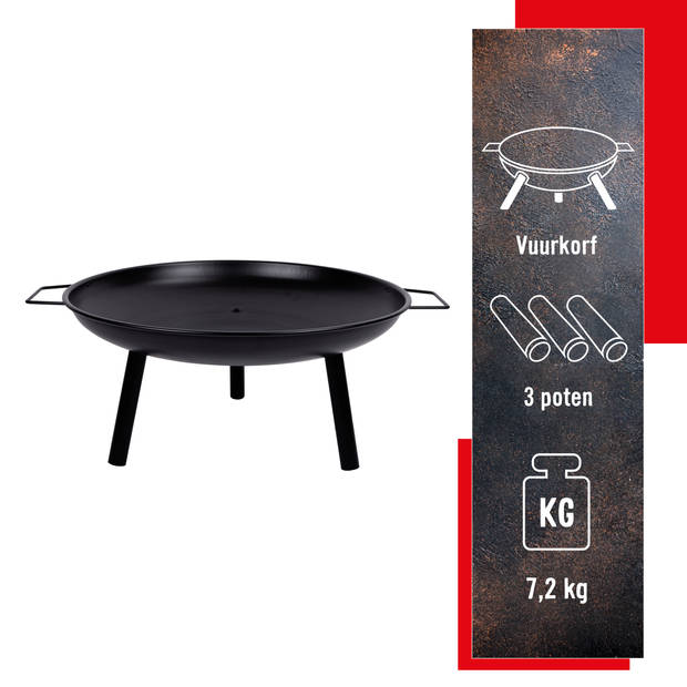 BBQ Collection Vuurschaal 60 x 29cm - Vuurkorf voor Buiten - Staal - Zwart