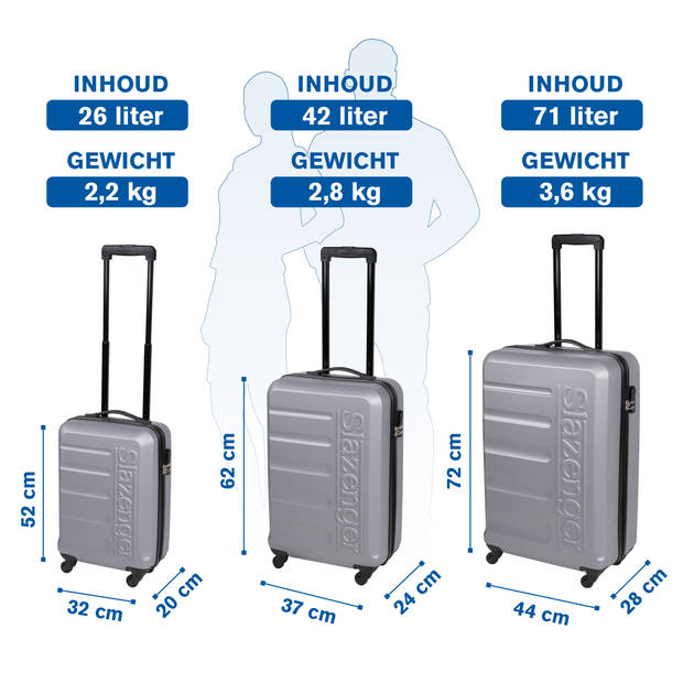 Slazenger Kofferset 3 Delig - Kofferset met Handbagage Trolley, Grote Koffer en Ruimbagage Koffer - Hardcase Koffer Set