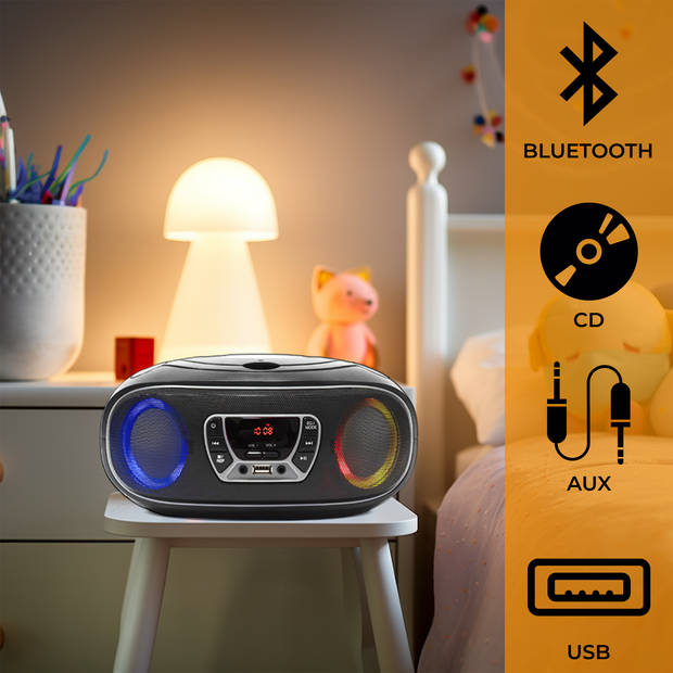 Denver Draagbare Radio CD Speler - Bluetooth - Lichteffecten - Boombox - AUX - FM - TCL212BTG