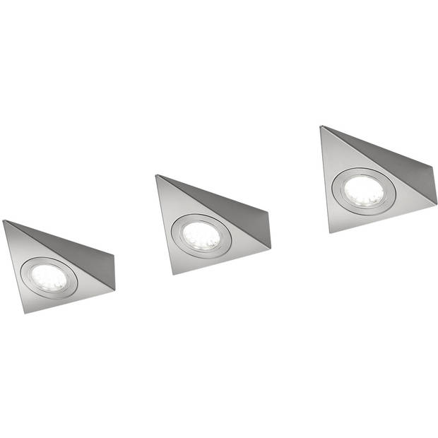 LED Keukenkast Verlichting - Trion Ecoli - 9W - 3-lichts - Warm Wit 3000K - Driehoek - Mat Nikkel - Aluminium