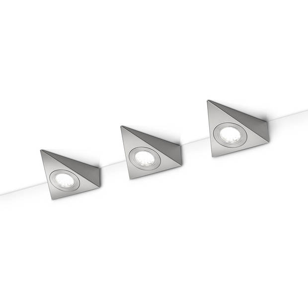 LED Keukenkast Verlichting - Trion Ecoli - 9W - 3-lichts - Warm Wit 3000K - Driehoek - Mat Nikkel - Aluminium