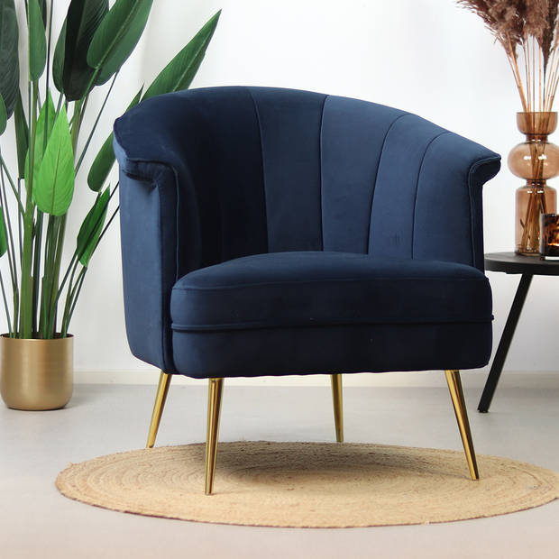 Bronx71 Velvet fauteuil Amy donkerblauw.