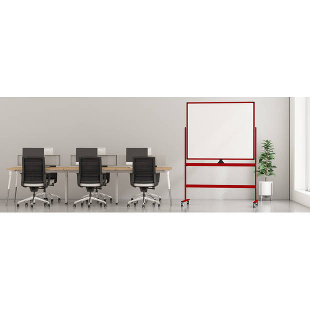 Verrijdbaar whiteboard - Dubbelzijdig en magnetisch - 100x150 cm - Rood
