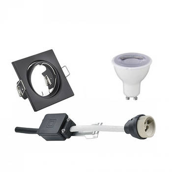 LED Spot Set - Trion - GU10 Fitting - Dimbaar - Inbouw Vierkant - Mat Zwart - 6W - Helder/Koud Wit 6400K - Kantelbaar