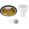 LED Spot Set - Pragmi Minko Pro - GU10 Fitting - Dimbaar - Inbouw Rond - Mat Zwart/Goud - 6W - Natuurlijk Wit 4200K -