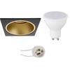 LED Spot Set - Aigi - Pragmi Minko Pro - GU10 Fitting - Inbouw Vierkant - Mat Zwart/Goud - 6W - Helder/Koud Wit 6400K -