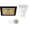 LED Spot Set - Pragmi Pollon Pro - GU10 Fitting - Dimbaar - Inbouw Vierkant - Mat Zwart/Goud - 6W - Helder/Koud Wit