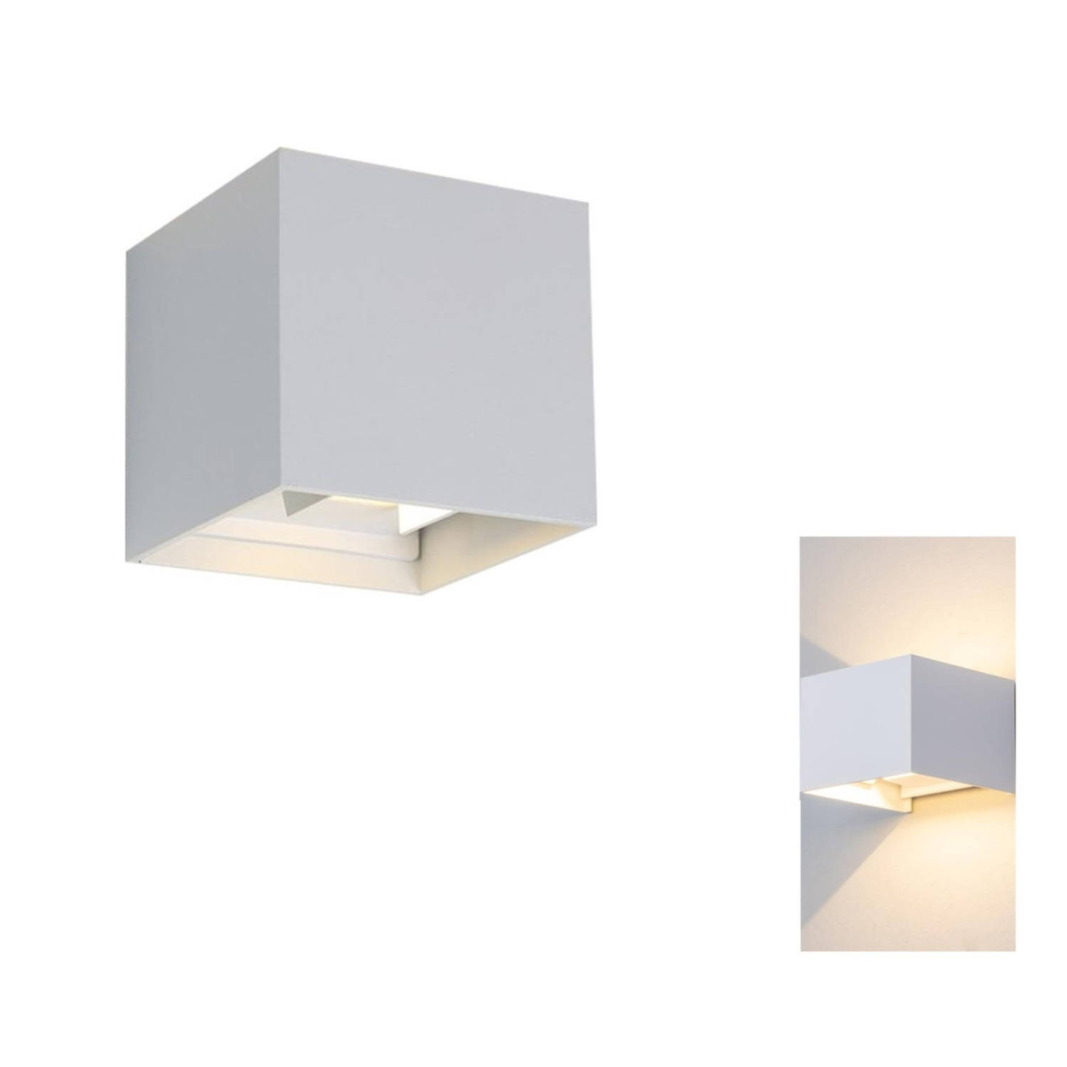 Banzaa Wandlamp Led Cube 2x3w Warm Wit ? Verstelbare Dubbele Lichtbundel Dimbaar 10cm Wit.