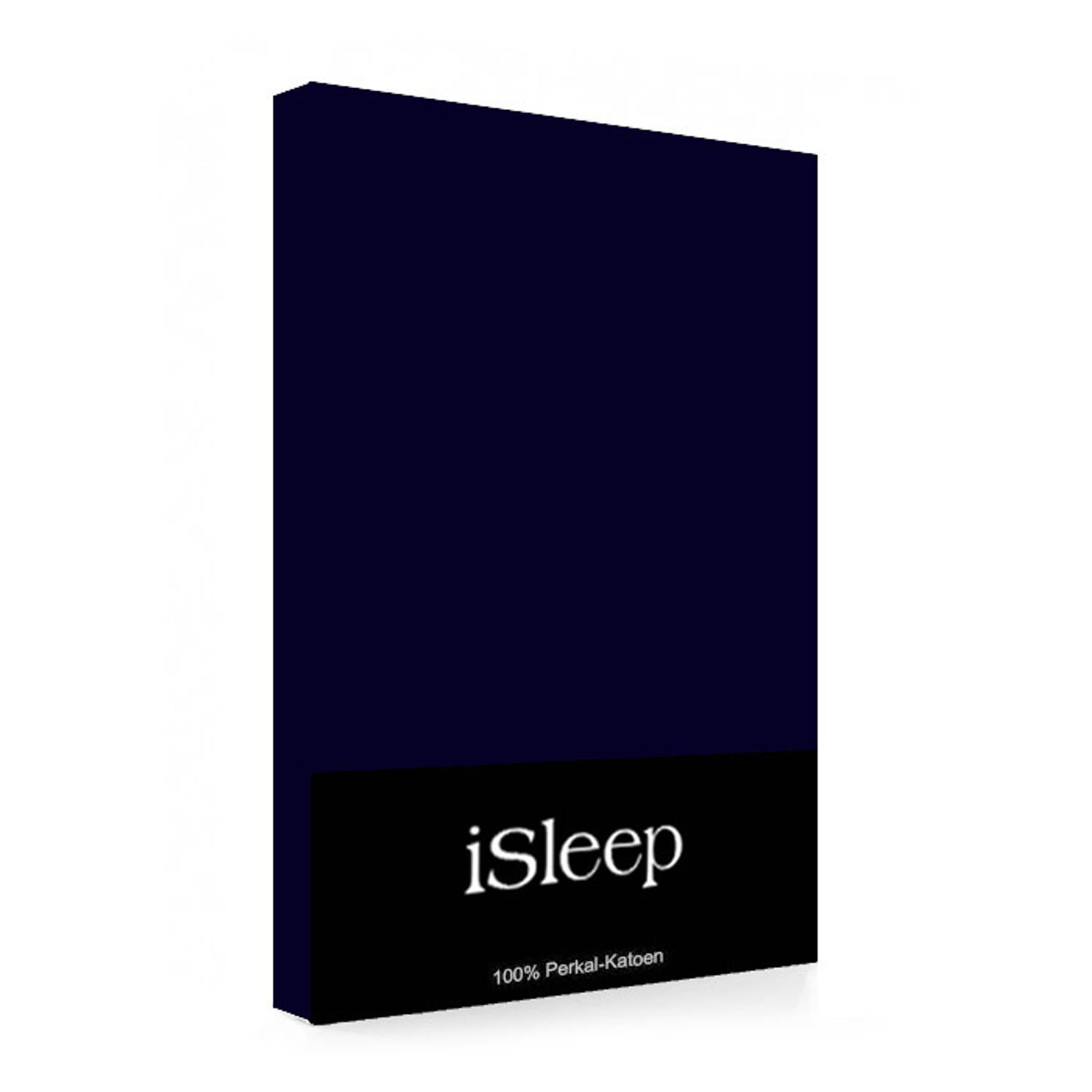 iSleep Perkal Hoeslaken - Tweepersoons - 140x200 cm - Donker Blauw