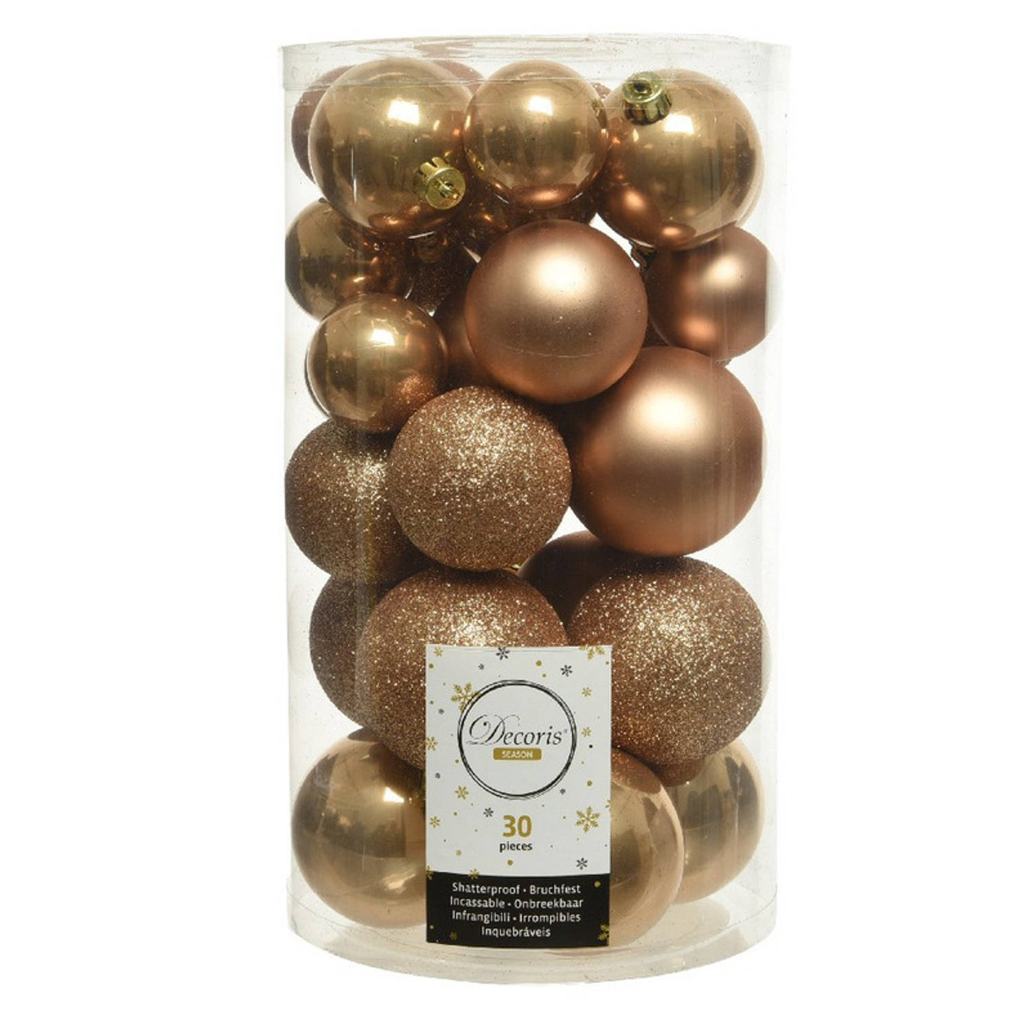 omringen Deuk Medewerker 30x Camel bruine kerstballen 4 - 5 - 6 cm kunststof mat/glans/glans/glitter  - Kerstbal | Blokker
