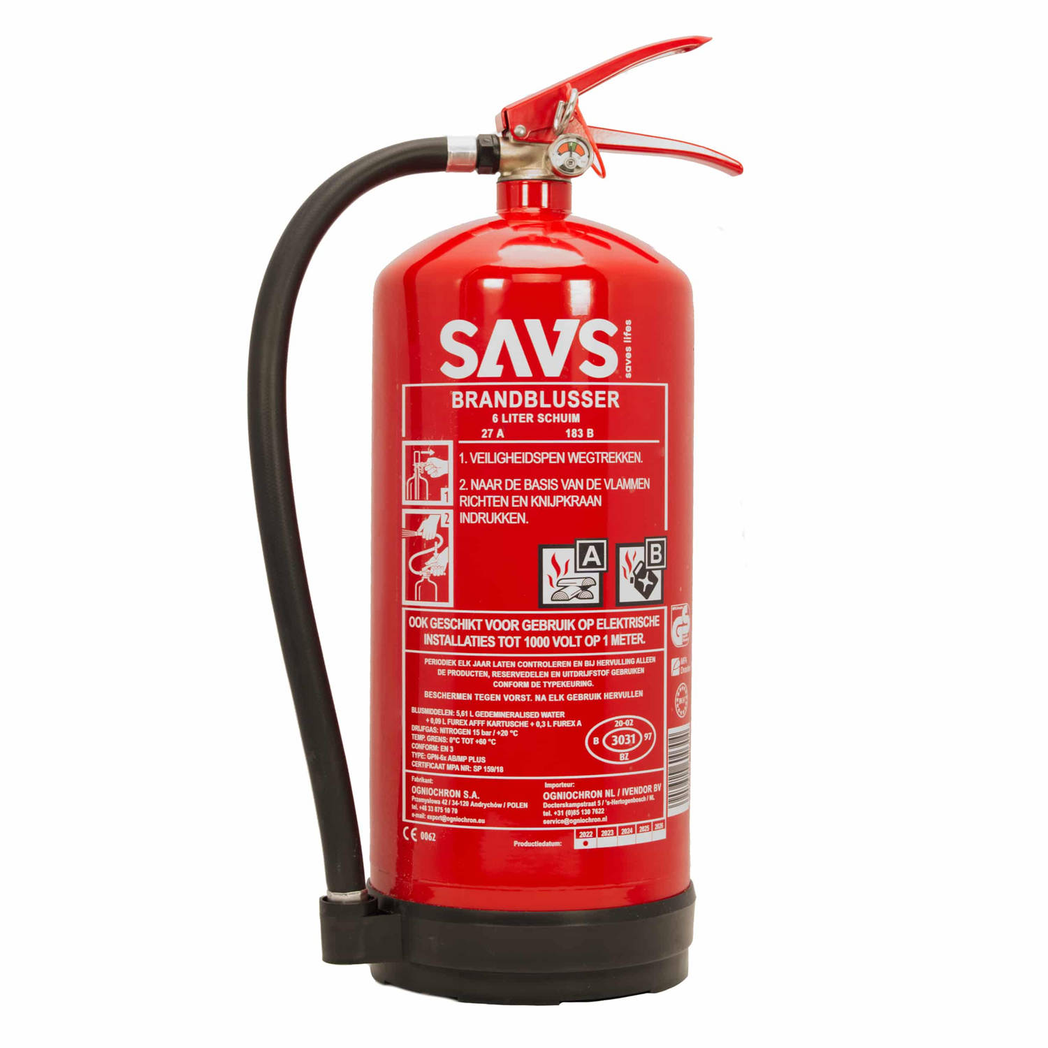 SAVS® Brandblusser schuim 6 liter - GPN-6x AB/MP PLUS