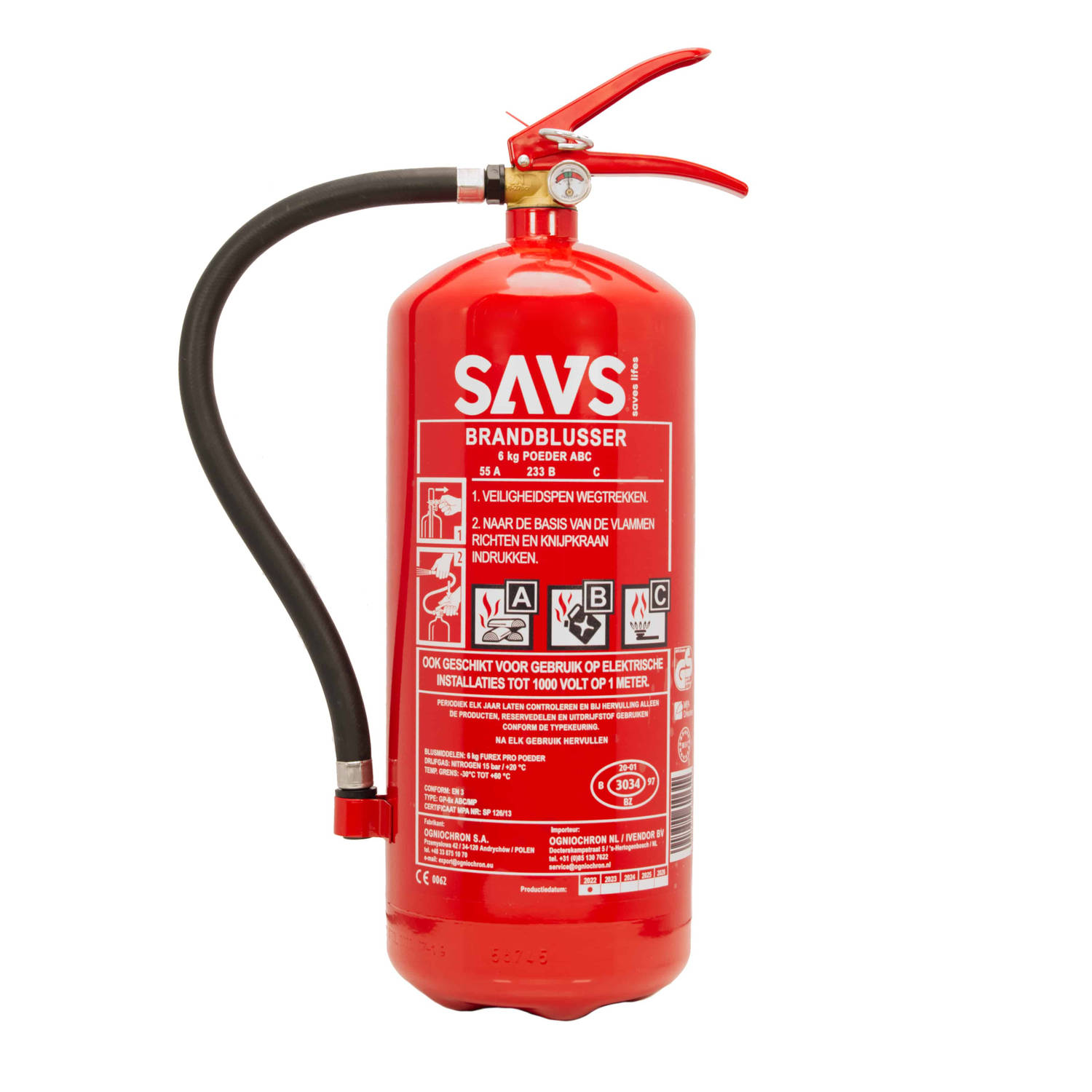 SAVS® Brandblusser poeder 6 kg - GP-6x ABC/MP PLUS