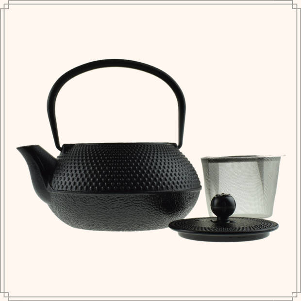 OTIX Theepot Set 4-Delig - Japanse Thee set met Theekopjes - Zwart - 0,8 Liter - Gietijzer - Warmtehoudend