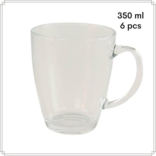 OTIX Theeglazen - met Oor - 6 Stuks - Theetassen - 350ml - Groot - Glas - Cappuccino - Glazen