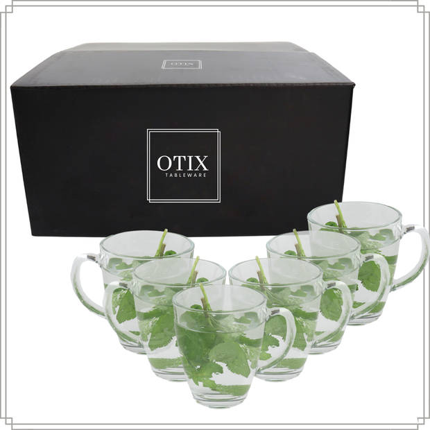 OTIX Theeglazen - met Oor - 6 Stuks - Theetassen - 350ml - Groot - Glas - Cappuccino - Glazen