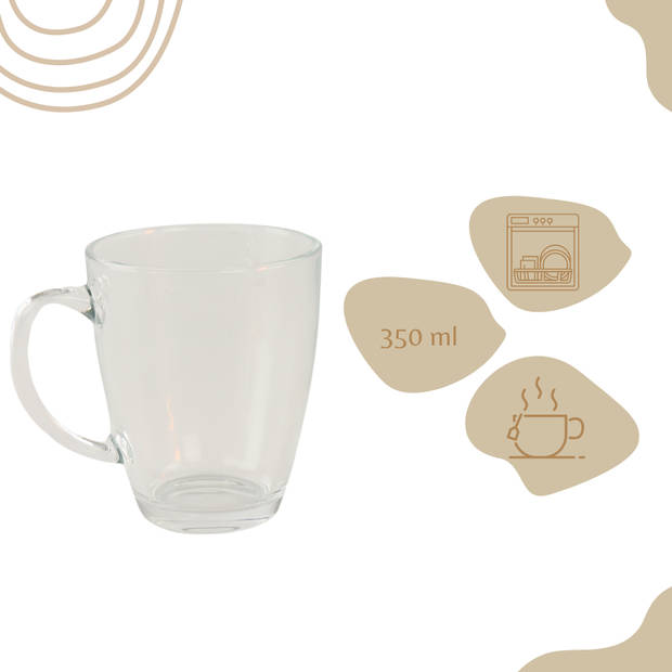 OTIX Theeglazen - met Oor - 6 Stuks - Theetassen - 350ml - Groot - Glas - Cappuccino - Glazen