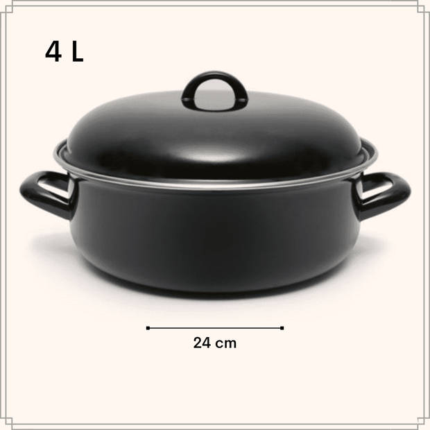 OTIX Emaille Braadpan - Alle Warmtebronnen - Zwart - Diameter 24 cm - Staal