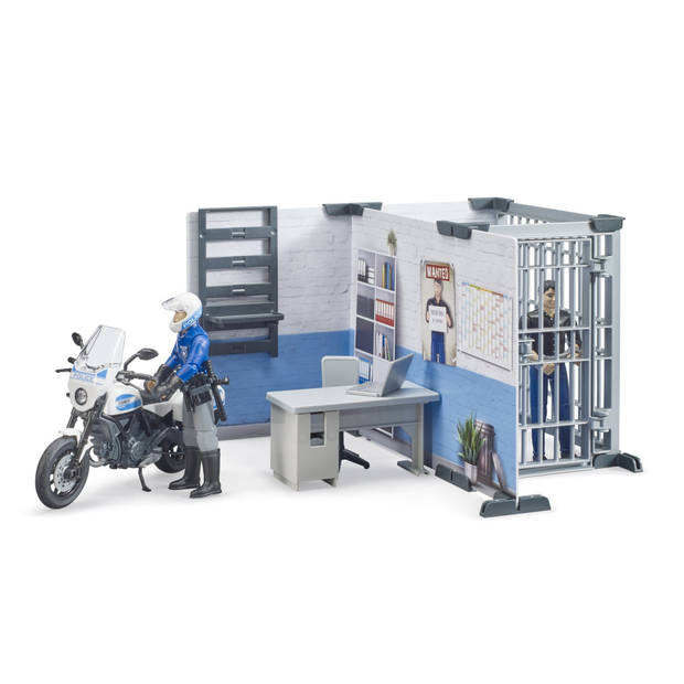 Bruder bworld Politiekantoor, -cel en -motorfiets (62732)